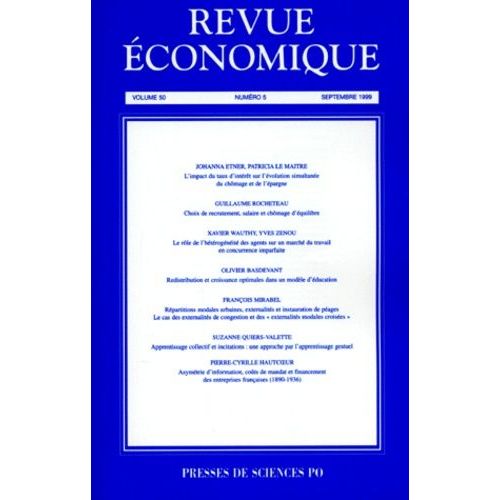 Revue Economique Volume 50 N° 5 Septembre 1999