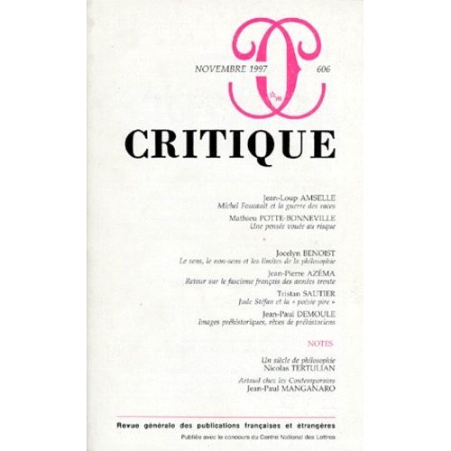 Revue Critique Numero 606 Novembre 1997