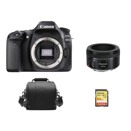 CANON EOS 80D reflex 24.2 mpix + objectif EF 50mm F1.8 STM + 64GB SD card + camera Bag