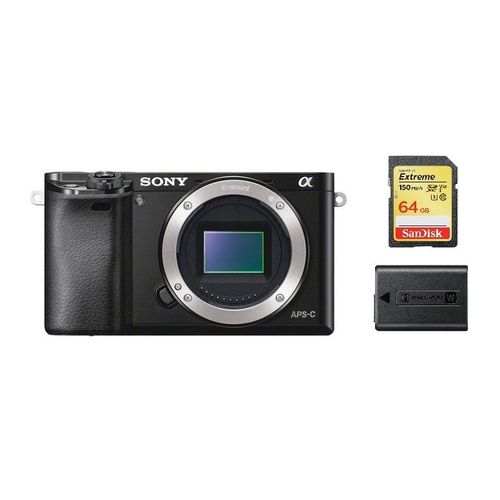 Sony A6000 hybride 24.3 mpix Boîtier nu Noir + 64GB SD card + NP-FW50 Battery