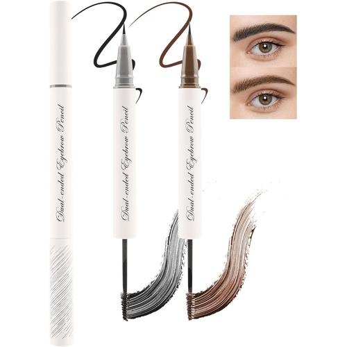 Maquillage Des Sourcils,2 Stylo Double Extrémité Gel À Sourcils & À Sourcils,Crayon À Ourcils 2 En 1 Gel Liquide Pour Sourcils,Crayon Sourcils Longue Durée Et Waterproof,Précis Et Naturel-Noir+ Marron 