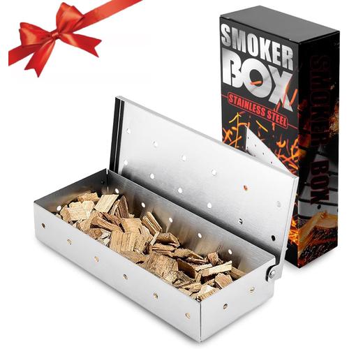 Boîte Fumoir Barbecue - Générateur Fumée Froide - pour BBQ Gaz, Electrique, Charbon (22,2 x 9,6 x 4,4cm)