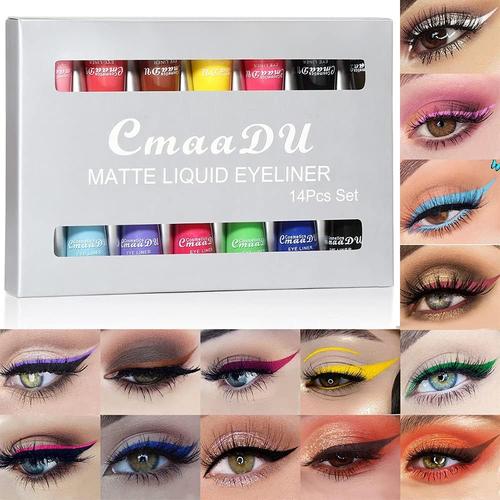 Ensemble D'eye-Liner Liquide Mat 14 Pièces, Crayon Contour Des Yeux Soyeux Coloré Arc-En-Ciel Néon Stylo Pour Les Yeux À Séchage Rapide Hautement Pigmenté Maquillage Anti-Taches 