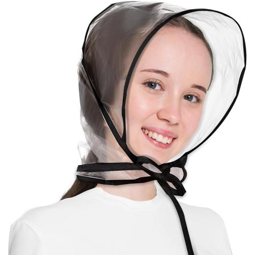 Lot de 12 Bonnets De Pluie avec Visière en Plastique, Transparent, Imperméable, Réutilisable, pour Protéger La Coiffure (Noir)