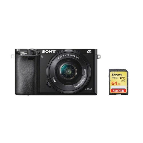 Sony A6000 hybride 24.3 mpix Noir + objectif SEL 16-50MM F3.5-5.6 OSS Black + 64GB SD card