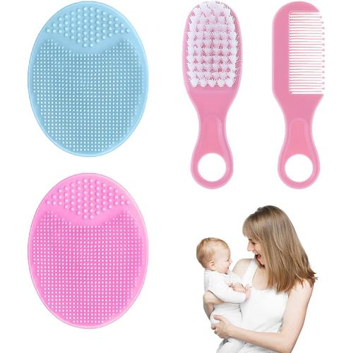 Brosse Pour Bébé À Poils Souples, Peigne Bebe, 4 Pièce Brosse De Massage, Petite Brosse Bebe, Brosse Cheveux Bebe, Brosse À Cheveux Pour Bébé, Brosse Bébé, Peigne Cheveux Bebe, Peigne Bebe Naissance