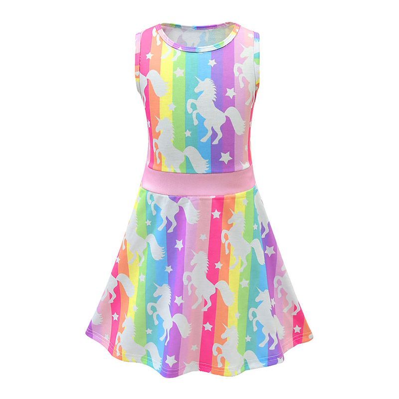 Robe Enfant Fille Licorne Arc En Ciel Col Rond Sans Manches Rakuten