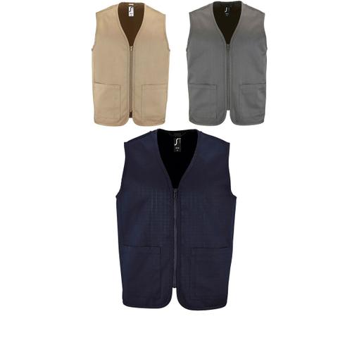 Lot 3 Gilets Reporter L?Gers Sans Manches - Bleu Marine - Gris - Beige