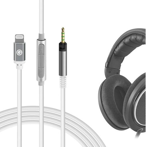 Câble audio avec micro compatible avec Sennheiser HD 599SE HD 599 HD 598, câble stéréo de remplacement 2,5 mm vers Lightning avec microphone en ligne et contrôle du volume (1,7 m)