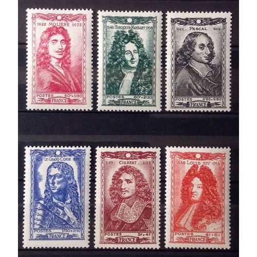 Série Célébrités De 1944 - N° 612 Molière + 613 Mansart + 614 Pascal + 615 Grand Condé + 616 Colbert + 617 Louis Xiv Neufs* - Cote 7,10 - France Année 1944 - N25426