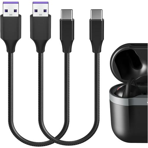 Câble de Charge Rapide tressé en Tissu pour écouteurs Type-C, Compatible avec Skullcandy Push Active,Chargeur Indy Evo,Cordon de Charge Court de Remplacement USB vers USB-C (1ft / 30cm 2Pack)