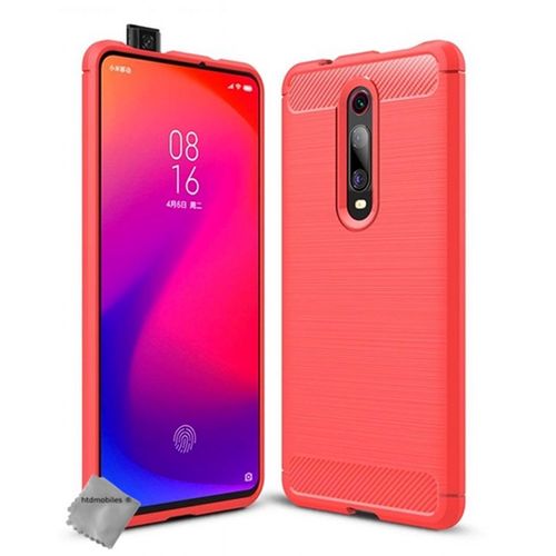 Housse Etui Coque Silicone Gel Carbone Pour Xiaomi Mi 9t + Verre Trempe - Rouge