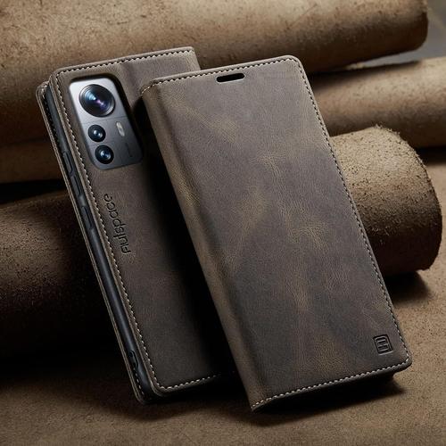 Couvercle De Botier Étui Portefeuille For Xiaomi 12 Lite Rétro En Cuir De Vachette Véritable Folio Portefeuille À Rabat Magnétique Mince Étui De Téléphone Porte Cartes Anti Chute Protection Complè