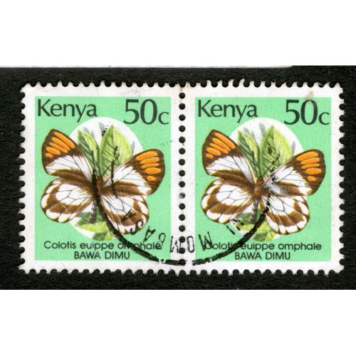 Deux Timbres Oblitérés Kenya, Colotis Euippe Omphale, Bawa Dimu, 50c