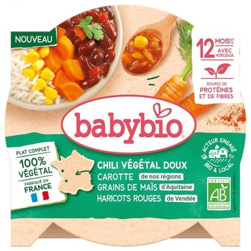 Babybio Chili Végétal Doux - Carotte Des Landes Maïs D'aquitaine Haricots Rouges De Vendée 230 G