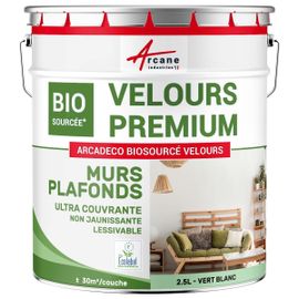 Peinture mur et plafond satin velours biosourcée Vert Blanc - RAL 6019 2.5 L (+ ou - 30m² par couche)