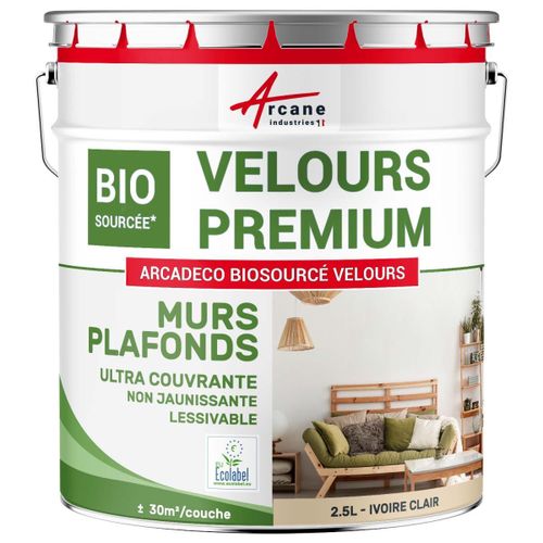 Peinture mur et plafond satin velours biosourcée Ivoire Clair - RAL 1015 2.5 L (+ ou - 30m² par couche)