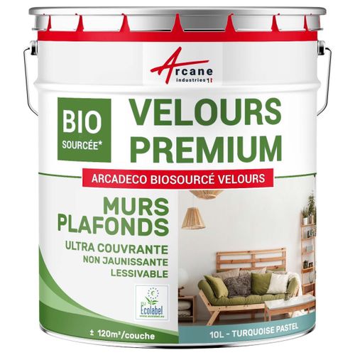 Peinture mur et plafond satin velours biosourcée Turquoise Pastel - RAL 6034 10 L (+ ou - 120m² par couche)