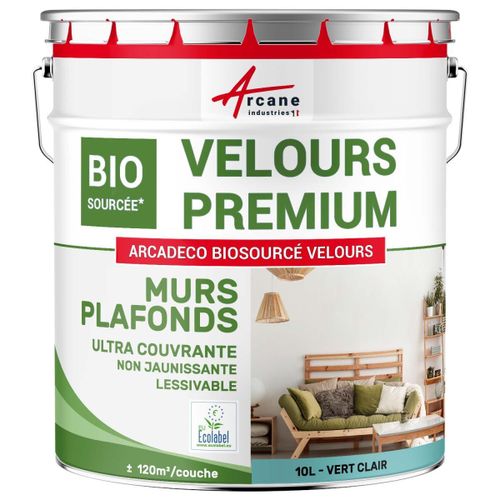 Peinture mur et plafond satin velours biosourcée Vert clair - RAL 6027 10 L (+ ou - 120m² par couche)