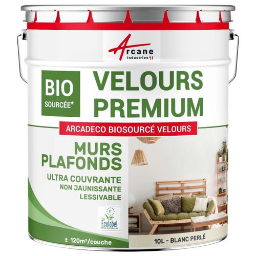 Peinture mur et plafond satin velours biosourcée Blanc Perlé - RAL 1013 10 L (+ ou - 120m² par couche)