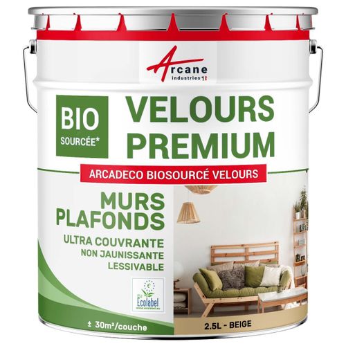 Peinture mur et plafond satin velours biosourcée Beige - RAL 1001 2.5 L (+ ou - 30m² par couche)