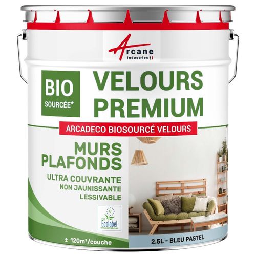 Peinture mur et plafond satin velours biosourcée Bleu Pastel - RAL 5024 10 L (+ ou - 120m² par couche)