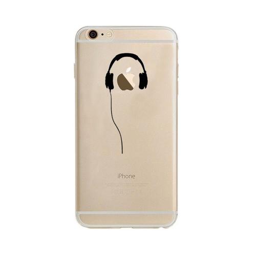 Coque Silicone Iphone 6/6s Plus Casque Fun Apple Ecouteurs Pomme Musique Transparente Protection Gel Souple