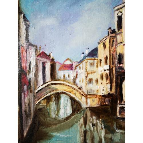 Magnifique Grand Tableau Toile Peinture Huile Pont Colonnes Venise Signée E-Lorphelin