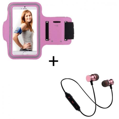 Pack Sport Pour Lg K10 4g Smartphone (Ecouteurs Bluetooth Metal + Brassard) Courir T6 - Rose