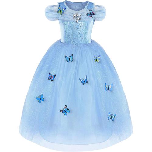 Robe De Princesse Cinderella Fille Robe Papillon Princess Robe Costume Cosplay De Cinderella Fête Anniversaire Halloween