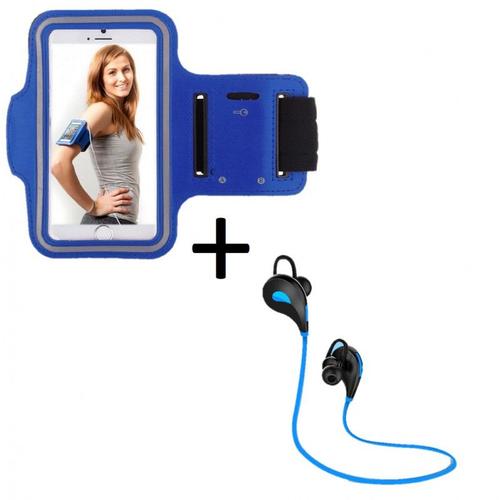 Pack Sport Pour Alcatel U3 2018 Smartphone (Ecouteurs Bluetooth Sport + Brassard) Courir T1 - Bleu