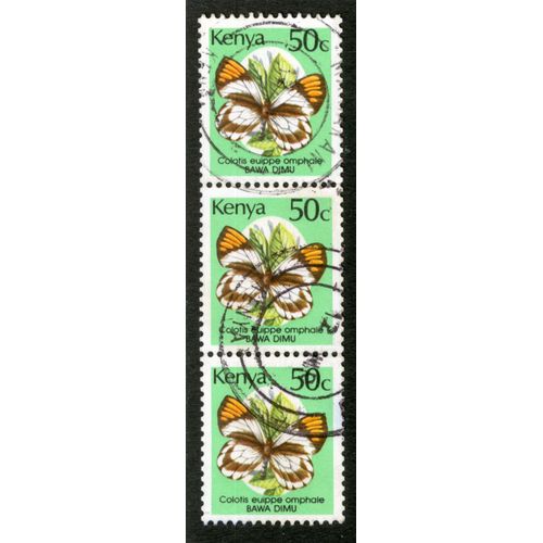 Trois Timbres Oblitérés Kenya, Colotis Euippe Omphale, Bawa Dimu, 50c