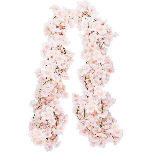 Lot de 4 vignes de fleurs de cerisier artificielles fleurs artificielles en plein air suspendus guirlande de soie fête de mariage décor à la maison rose MNS