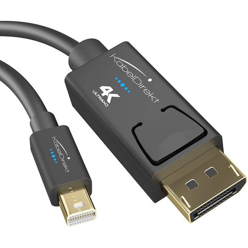 KabelDirekt - Câble Mini DisplayPort (Thunderbolt) sur DisplayPort (Mini DP sur DP) - 2m - (UHD 4K / 60Hz, Version 1.2, pour PC & Mac, connecteur DP avec système de Verrouillage, Noir)