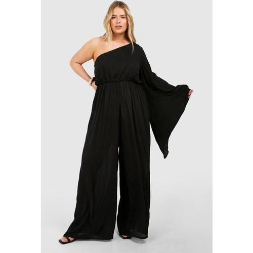 Plus Flare Sleeve Cheesecloth Jumpsuit - Noir - 16
