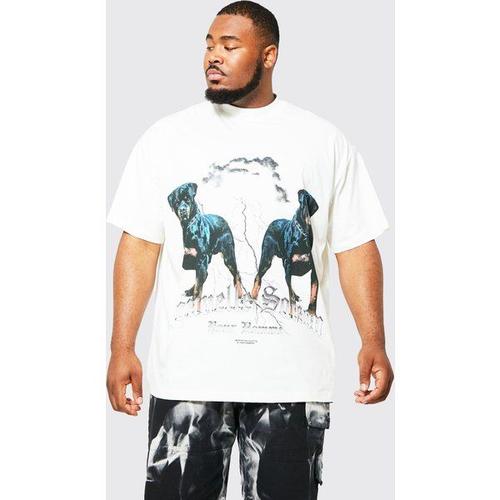 Grande Taille - T-Shirt Oversize À Imprimé Rottweiler Homme - Ecru - Xxl, Ecru