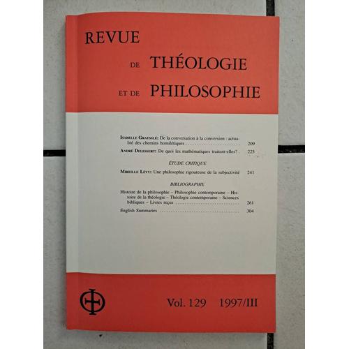 Revue De Théologie Et De Philosophie Vol. 129 1997/Iii - Histoire De La Philosophie