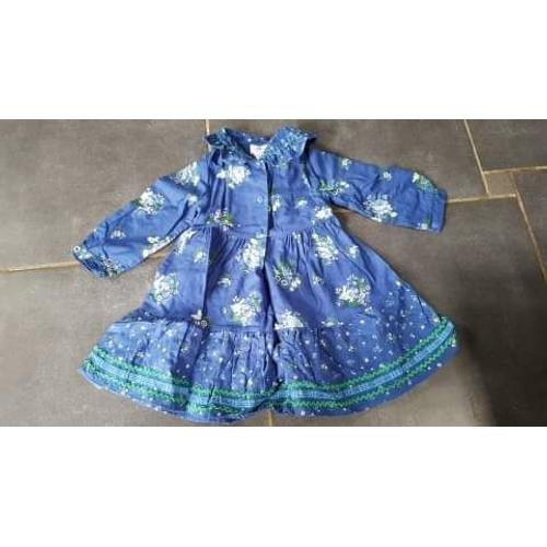 Robe Jacadi Bleue À Fleurs À Manches Longues 2 Ans