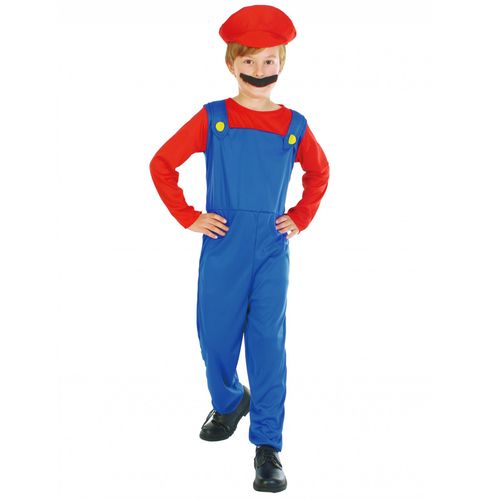 Déguisement Plombier Rouge Et Bleu Garçon - Taille: S 4-6 Ans (110-120 Cm)