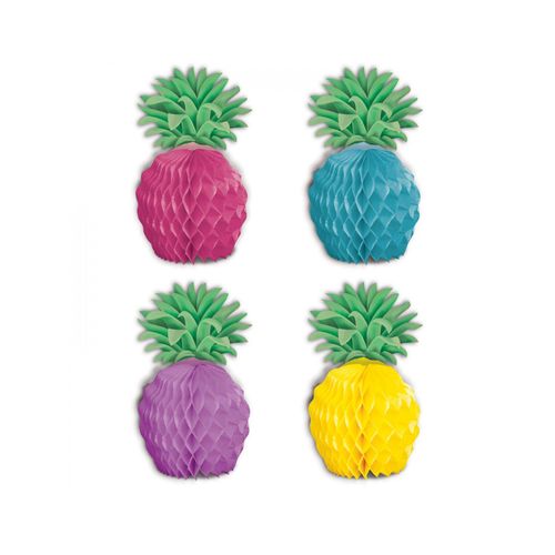 8 Mini Centres De Table En Papier Ananas Multicolores 12 Cm