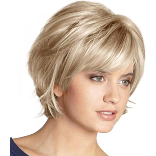 Perruques Pour Femmes Cheveux Synthétiques, Cheveux Courts De Couleur Blond Doré, Perruque De Cheveux Ondulés Et Flous, Cheveux 