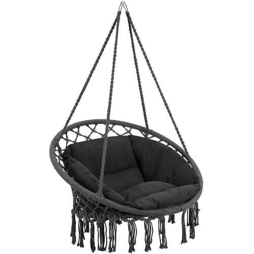 Gris Gris Fauteuil Suspendu D'extérieur Jardin En Corde De Coton Chaise Balancelle Hamac Terre Camping Avec Structure Circulaire En Acier