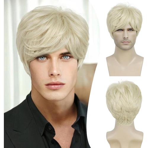 C-Blond C-Blond Perruque Synthétique Courte Blonde Pour Hommes, Postiche Naturelle Moelleuse, Résistante À La Chaleur, Pour Halloween