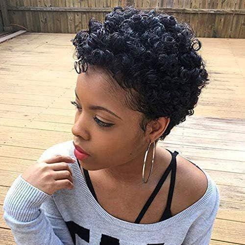 Perruque Cheveux Humain Afro Bouclée Courte, Short Afro Curly Wig Perruque Femme Naturelle Perruque Cheveux Humains Bouclée 