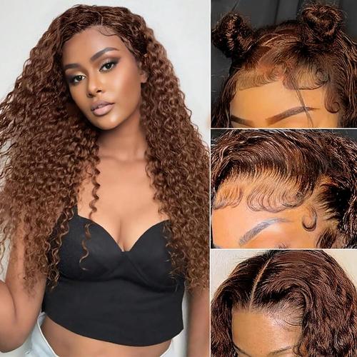 #4 Chocolat Brun Perruque Cheveux Humain #4 Chocolat Brun Perruque Cheveux Humain 13x4 Lace Wig Human Hair Perruque Femme Naturelle Brésilien #4 Light Brown Deep Wave Lace