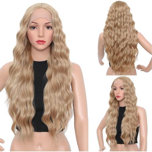 Mixed Blond Mixed Blond Lace Front Wig Perruque Pour Femme Naturelle Mixte Blond Ondulés 30 Pouces Longue Bouclés Synthétiques Cheveu, Long