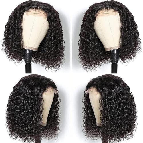 Couleur Naturelle-4x1 Lace Wigs Couleur Naturelle-4x1 Lace Wigs Perruque Cheveux Humain Bouclées 14pouces(35cm) Brésilienne Courte Water Wave Lace Frontal Wig 4x1