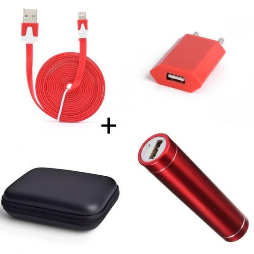 Pack Pour Ipad Mini 4 (Cable Chargeur Noodle Lightning + Pochette + Batterie + Prise Secteur) Apple - Rouge