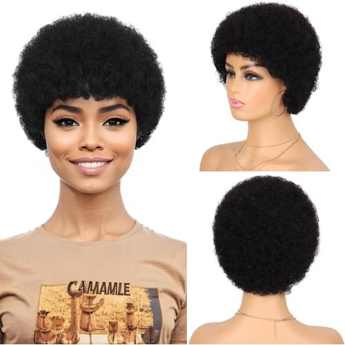 Perruque Cheveux Humain Afro Bouclée Courte, Short Afro Curly Wig Perruque Femme Naturelle Perruque Cheveux Humains Afro Brésilienne 