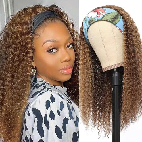 4/27# Headband Wig 4/27# Headband Wig 16 Pouces Perruque Bresilienne Cheveux Humains Bandeau Perruque Bresilienne Bouclée Perruque Aucune Perruques 